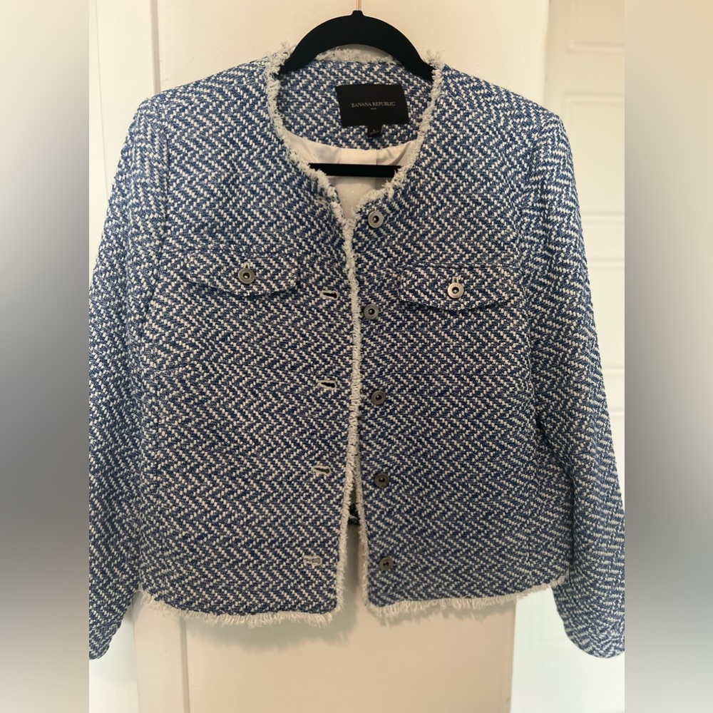 Banana Republic tweed blue and white jacket.